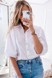 White Turn-down Neck Puff Sleeve Shirt