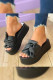 Plain PU Bow Platform Slippers