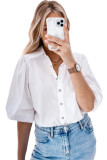 White Turn-down Neck Puff Sleeve Shirt