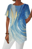 Abstract Printed Irregular Length Short Sleeves Top