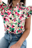 Pink Floral Print Ruffled Sleeveless Shirt