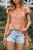 Orange Frilled Neck Flutter Floral Blouse