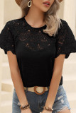 Embroidery Lace Patchwork Short Sleeves Top