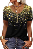 Gradient Color Floral Print Henley Top