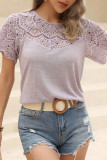 Embroidery Lace Patchwork Short Sleeves Top