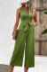Plain V Neck Buttoned Wide Leg Jumpsuit With Sash