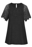 Embroidery Lace Patchwork Short Sleeves Top