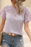 Embroidery Lace Patchwork Short Sleeves Top