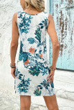 White Floral Print Sleeveless Tank Dress