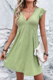 Green V Neck Lace Sleeves Dress