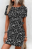 Leopard Print Drawstring Mini Dress With Sash