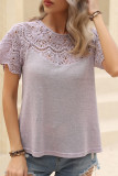 Embroidery Lace Patchwork Short Sleeves Top