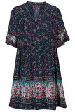 V Neck Ruffles Babydoll Floral Dress