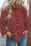 Cold Shoulder Frilled Collar Floral Blouse