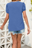 Swiss Dot V Neck Crochet Puff Sleeves Top