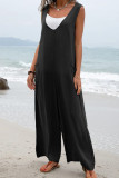 Plain V Neck Pockets Sleeveless Jumpsuit