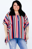 Multicolor Stripe Short Sleeve Flowy Plus Size Blouse