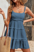 Plain Swiss Dot Tie Strap Tiered Dress