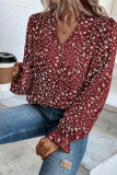 V Neck Floral Print Puff Blouse