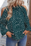 Cold Shoulder Frilled Collar Floral Blouse