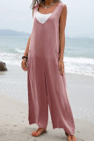 Plain V Neck Pockets Sleeveless Jumpsuit