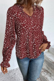 V Neck Floral Print Puff Blouse