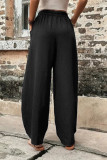 Plain Elastic Waist Pockets Wide Leg Pants
