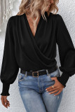 Plain Pleated Wrap V Neck Blouse