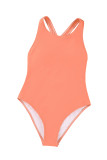 Orange Solid Cross Back One Piece Swimsuit