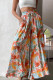 Plain Elastic Drawstring Waist Pockets Wide Leg Pants