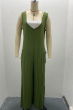 Plain V Neck Pockets Sleeveless Jumpsuit