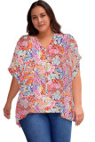 Multicolor Floral V Neck Half Sleeve Plus Size Blouse