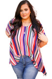 Multicolor Stripe Short Sleeve Flowy Plus Size Blouse