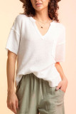 Plain V Neck Waffle Neck Pocket Top