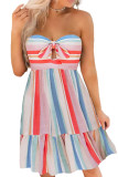 Multicolor Striped Print Knotted Cutout Sleeveless Dress