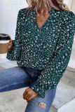 V Neck Floral Print Puff Blouse