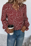 V Neck Floral Print Puff Blouse