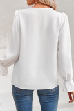 Plain V Neck Lace Edge Puffy Blouse