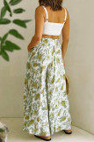 Plain Elastic Drawstring Waist Pockets Wide Leg Pants