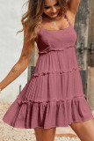 Plain Swiss Dot Tie Strap Tiered Dress