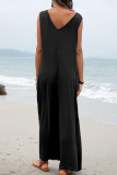 Plain V Neck Pockets Sleeveless Jumpsuit