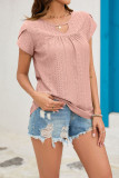 Plain Eyelet Pattern Opening Neck Turlip Sleeves Top