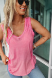 Pink Plain Seamed V Neck Tank Top