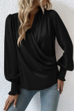 Plain Pleated Wrap V Neck Blouse