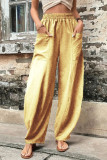 Plain Elastic Waist Pockets Wide Leg Pants