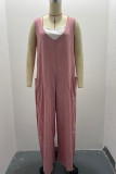 Plain V Neck Pockets Sleeveless Jumpsuit