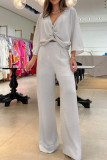 HIgh Waist Wide Leg Pants and Wrapped Top 3PCS Set