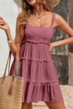 Plain Swiss Dot Tie Strap Tiered Dress
