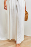 Plain Elastic Drawstring Waist Pockets Wide Leg Pants