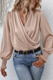 Plain Pleated Wrap V Neck Blouse